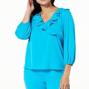 C Wonder Christian Siriano Black Ruffle Top 3/4 Sleeve Medium